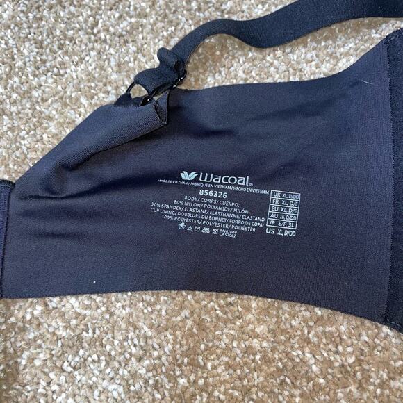 Wacoal Bra stretch comfort padded no underwire thick strap black SZ XL DD - Picture 3 of 4
